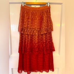 Maeve by Anthropologie tiered ombré pink/red maxi skirt